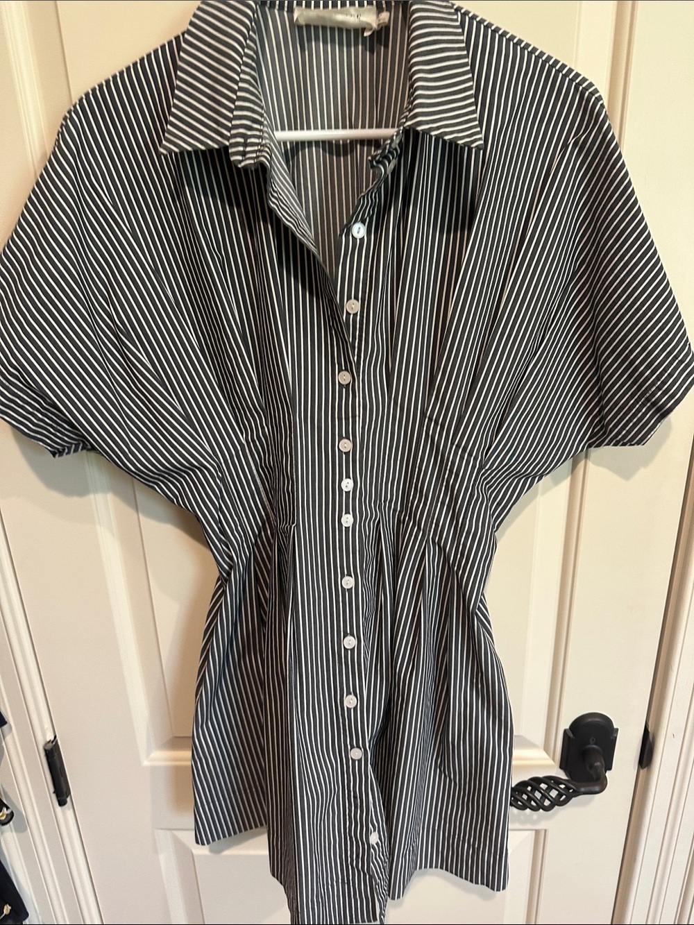 Women’s Black and White Striped Button-Front Dress